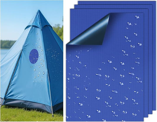 Waterproof Self-Adhesive Nylon Fabric Repair Tape - Tent Repair Kit,4pcs Fabric Patches for Jacket, Clothes, Puffer Down Jacket,Sleeping Bag, Outdoor Gear Tenacious Repairs Tape, RoyalBlue