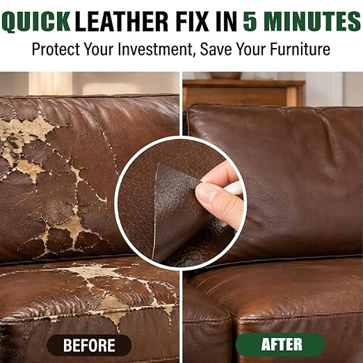 Cremsy Leather Repair Patch Tape, Self-Adhesive Leather Repair Patch Kit for Couch Sofa Car Boat Seats, Waterproof Vinyl Repair Patches, Cuttable Furniture Repair Tape for Chair Jacket (1, BLACK)