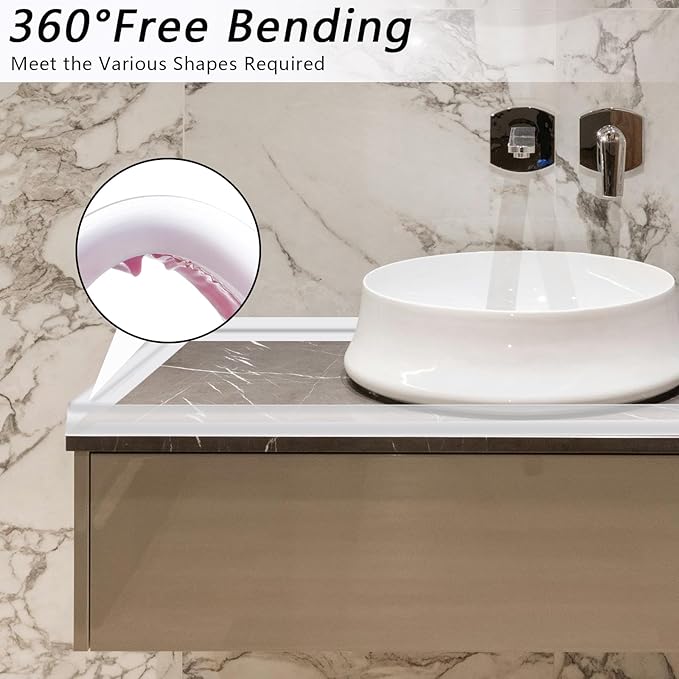 78 Inch Shower Threshold Water Dam, Silicone Barrier Shower Door Bottom Seal Strip, Self Adhesive Waterproof Barrier, for Kitchen Countertop Sink, Cooktop, Bathroom（Semitransparent）