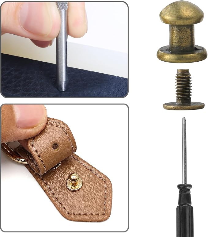 YORANYO 30 Sets 8MM Round Head Button Stud for Leather Chicago Screws Spikes and Stud Leather Rivets Screws Button Rivets for Repair and Decorate Clothing Shoes Belts Bags Dog Collars (Bronze)