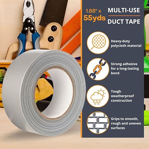 GTSE Silver Duct Tape, 2 Inches x 55 Yards (164 ft), Heavy Duty, Waterproof Repair Tape for Indoor or Outdoor Use, 3 Rolls