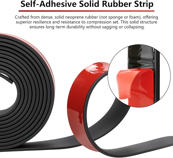 Adhesive Solid Rubber Strips - 1" Wide x 1/16" Thick x 120" Long, Black Neoprene Rubber Gasket Strip Roll for DIY Seal, Weather Striping,Liner,Cushion & Craft