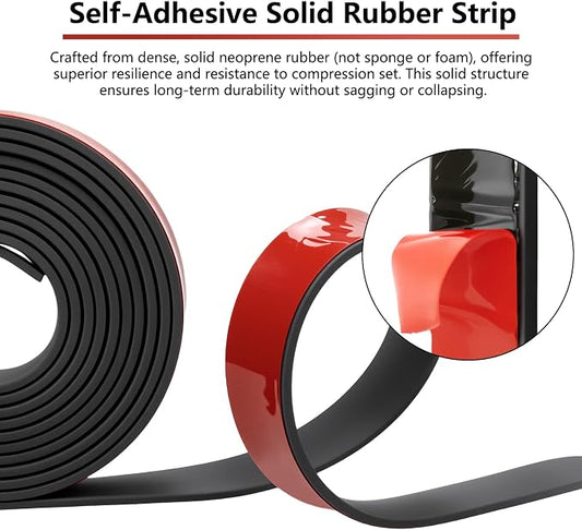 Adhesive Solid Rubber Strips - 1" Wide x 1/16" Thick x 120" Long, Black Neoprene Rubber Gasket Strip Roll for DIY Seal, Weather Striping,Liner,Cushion & Craft