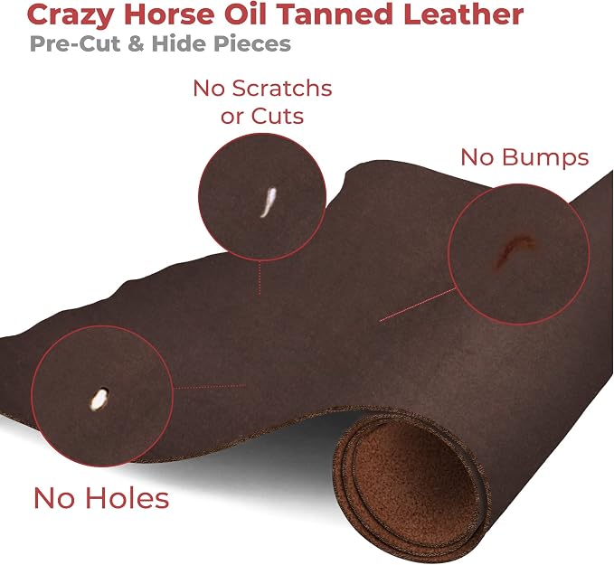 ELW Crazy Horse Leather 5-6 OZ (2-2.4mm) | Dark Brown | Pre-Cut 8"x12" 2PCS | Full Grain Cowhide Handmade Leather for DIY, Crafts, Sheaths, Sewing, Workshop