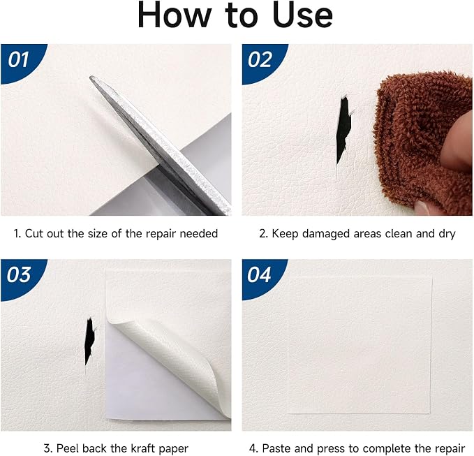 Lifeshoon Leather Repair Patch, 35X79 Inch Self Adhesive Leather Repair, Large Vinyl Patch Tape for Couches, Furniture, Car Seats, Cabinets, Wall, Handbags （35X79 Inch, White）