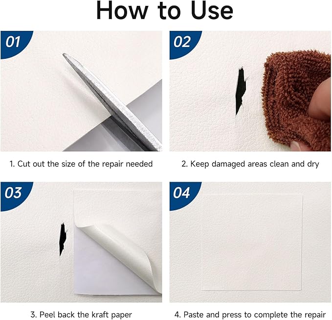 Lifeshoon Leather Repair Patch, 17X158 Inch Self Adhesive Leather Repair, Large Vinyl Patch Tape for Couches, Furniture, Car Seats, Cabinets, Wall, Handbags （17X158 Inch, White）