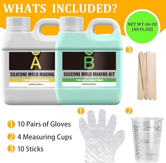 Silicone Molds Making Kit 46oz, Super Elastic 15A Silicone Rubber for DIY Mold Making, Silicone 1:1 Mixing Fast Curing Silicone Mold Kit for Casting Resin Molds, Candle Molds, Soap Mold, Craft (Green)