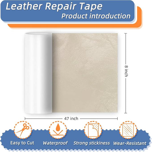 8x47 Inch Leather Repair Tape,Self Adhesive Leather Patches for Furniture,Vinyl Repair Kit for Couches,Bed,Car Seats,Chair (White)