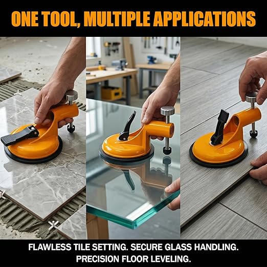 2026 Floor Gap Fixer Tool, Professional Adjustable Height Setter with Heavy-Duty Rubber Suction Cup & 2 PCS Sticky Pads, Tile Leveling System for Installation, Repair & Precise Seam Alignment (Yellow)