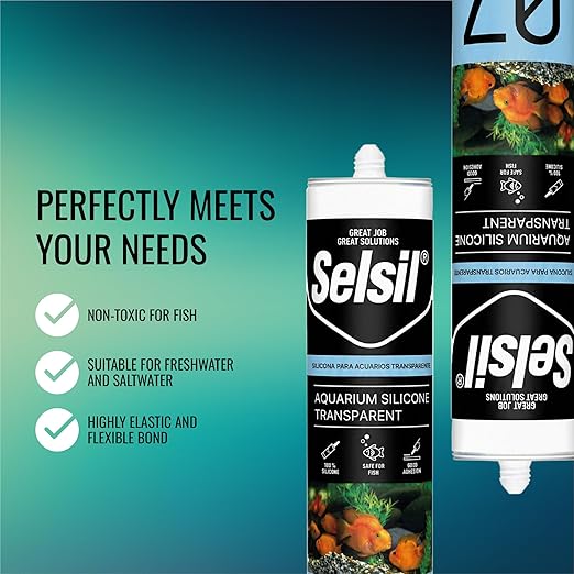 SELSIL Aquarium Silicone Clear Sealant - High Elasticity, Safe for Fish, Solvent-Free, Ozone-Resistant, Transparent 10.14 Fl Oz, 1 Pack