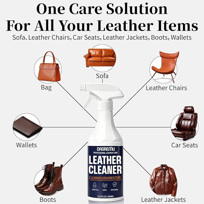 Leather Cleaner and Conditioner Kit – 2×16oz Leather Cleaner for Car Seats | Removes Dirt, Oils & Stains - pH-Balanced, Non-Greasy - Restores & Protects Sofas, Bags & More - With Microfiber Towel