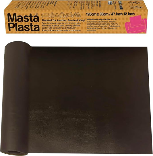 MASTAPLASTA Original Leather Repair Tape - Dark Brown 47.5in x 12in (120 x 30cm). Upholstery-Quality. Quick and Easy Leather Repair Patch Self Adhesive for Couch, Leather Patches for Car Seats
