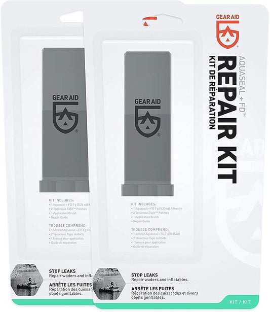 GEAR AID Aquaseal Wader and Boot Repair Kit – Waterproof Adhesive and Patch Kit for Fixing Holes, Tears in Neoprene, Breathable Waders and Outdoor Gear with Aquaseal FD and Tenacious Tape, 2 Pack