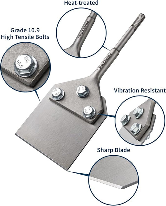 Firecore SDS Plus Floor Scraper, 4 Inch Wide Tile Thinset Scaling Chisel, 4" x 10" Thinset Scraper Adhesives Remover Wall Scraper Works with SDS Plus Rotary Hammer