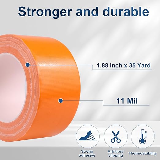 Orange Duct Tape Heavy Duty, 1.88 Inch x 35 Yard Waterproof Strong Adhesive Duct Tape for Indoor Outdoor Repairs Tear by Hand, 1 Roll