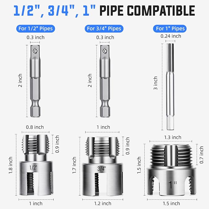 Valkynos 2PCS Internal & External Pipe Threading Tool, 1/2'' 3/4'' PVC Pipe Threader Kit with Storage Case, Heavy-Duty Alloy Steel, Electric Drill Compatible for Plumbing and Home Repair
