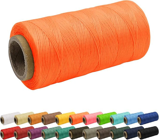 JeogYong 1mm Waxed Thread, 284 Yards 150D Flat Leather Sewing Thread, Hand Sewing Waxed Cord for Leather Craft, Bookbinding, Shoes Repairing (Fluorescent Orange)