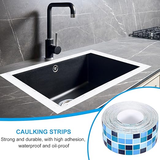 PATIKIL Caulk Tape 1.5" x 16 Ft, Self Adhesive Sealing Tape Waterproof Toilet Tub Caulk Sealant Strip Sealing Trim for Kitchen Bathroom Toilet Bathtub Sink Countertop, Dark Blue
