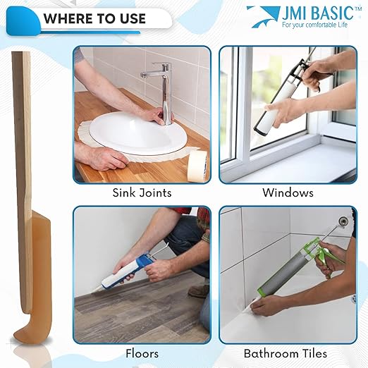 JMIBASIC Grout Caulk Finishing Tool - Multi Size 4 Pieces Set - Smooth Grout Sealant Silicone Caulking Tool - Rubber Spatula Spreader - Grout Sealer Applicator - Ergonomic Handle Grip_ABS (1.97 Inch)