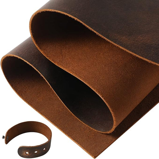 RingSun Genuine Leather Sheets for Crafts 6''X12'' Full Grain Leather Tooling Leather (2mm) Thick Cowhide Leather Pieces Square, Red Brown
