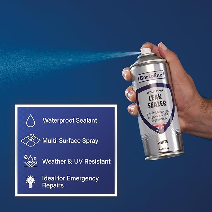 Bartoline Leak Sealer Spray, White, 13.5 oz [3 Pack] - Instant Waterproof Sealant for Pipes, Gutters, Roofs & Cracks Durable, Overpaintable & Weatherproof - 400 ml
