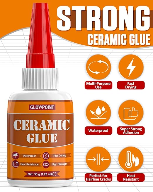 Ceramic Glue, 35g Ultra Strong Super Glue for Ceramic, Porcelain, Pottery & China Repair – Waterproof, Heat-Resistant, Safe Adhesive for Mugs, Dishes, Tiles & Crafts