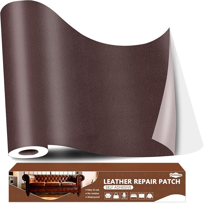 Coffee Leather Repair Tape, 16x80 Inch Leather Repair Patch Self-Adhesive, Waterproof Faux Leather Patch, Vinyl Repair Tape for Couch, Sofas, Furniture, Office Chair, Car Seats