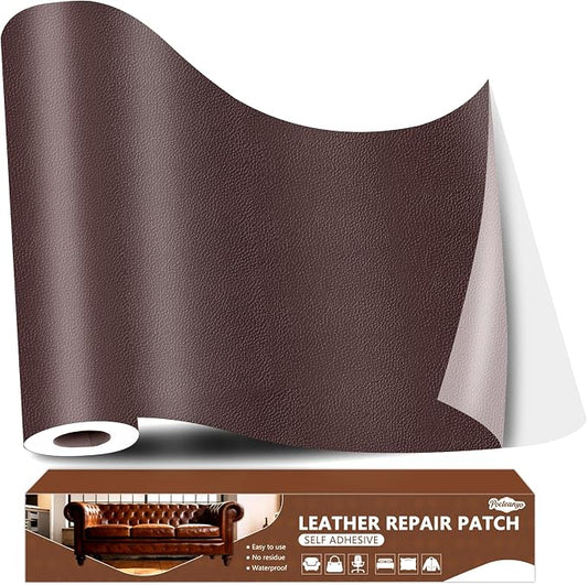Coffee Leather Repair Tape, 16x80 Inch Leather Repair Patch Self-Adhesive, Waterproof Faux Leather Patch, Vinyl Repair Tape for Couch, Sofas, Furniture, Office Chair, Car Seats