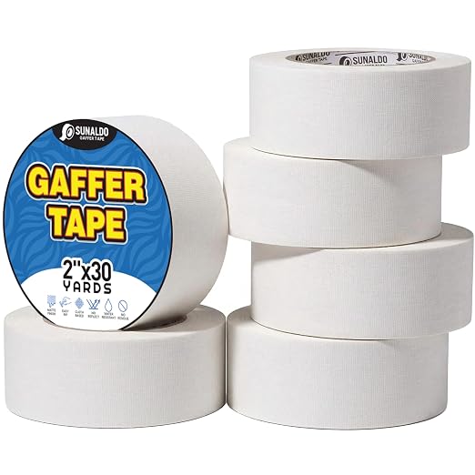 Gaffers Tape Heavy Duty, Easy to Rip, Residue-Free Professional Grade Floor Tape for Electrical Cords, Matte Finish Non Reflective, Weather Resistant (6, White, 2" x 30 Yards)