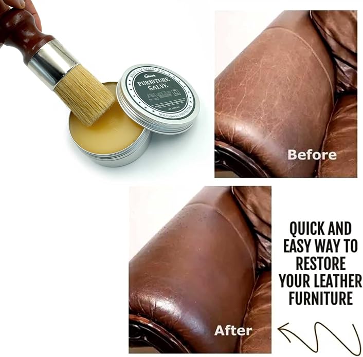 Furniture Salve for Leather - Leather Furniture Repair Salve, Made with Mink Oil, Beeswax, Protects, Softens Restores and Leather Shoes, Boots, Bags, Furniture - 5.3Oz