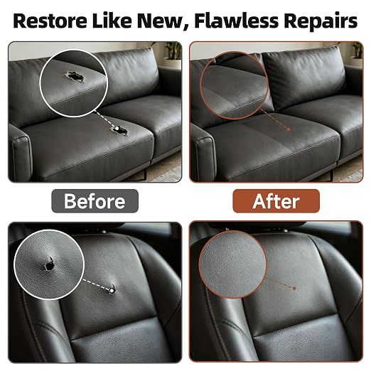 HUISHCHILI Leather Repair Tape, Heavy Duty Vinyl Repair Patch, Waterproof Self Adhesive Leather Repair Kit for Fixing Holes & Scratches on Couch, Car Seat, Furniture (Dark Grey, 15.7 x 78.7in)