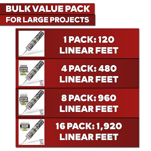 XFasten Black Silicone Caulk 10.1oz (16-Pack 161.6oz Total) Odorless 100% Silicone Black Caulking Waterproof for RV Sealant and Caulking RTV, Marine Aquarium and High Temp Silicone Outdoor Indoor Use