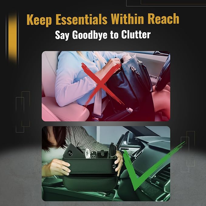 Leather Car Seat Gap Filler - Car Organizer with Windshield Sun Shade Foldable Umbrella UV Protection - Universal Fit - Car Interior Accessories (Black)