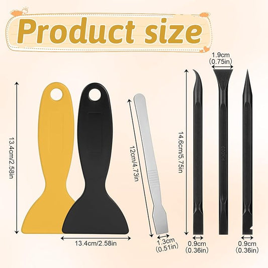 Crevice Cleaning Tool Set, 6Pcs Plastic Scrapers Non Scratch Multi-Purpose Plastic Scraper for Tight Space and Gaps Perfect to Remove Stickers Labels Oil Stains Dirt