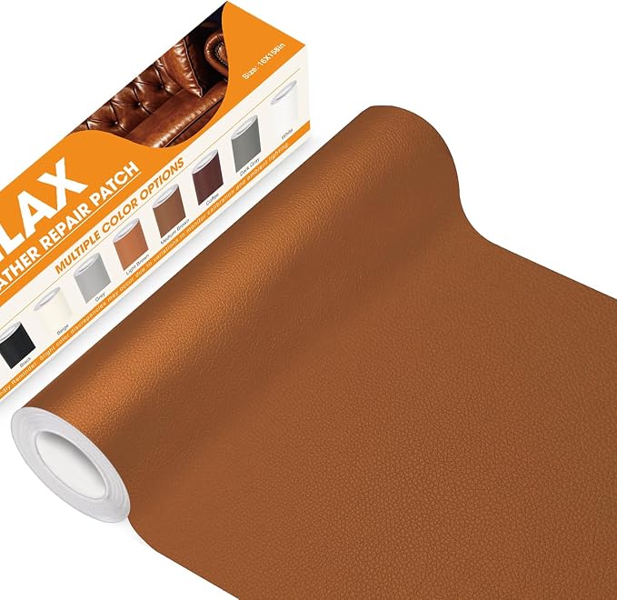 WALLAX Leather Repair Patch, 16 x 79 Inches Self Adhesive Leather Repair Tape for Furniture, Couch, Sofa, Car Seats, Office Chair, Car Interior, Upholstery, Vinyl Repair Kit (Light Brown)