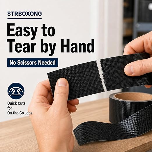 STRBOXONG Black Duct Tape Heavy Duty, 8.27 Mil Thick, 3 Rolls Strong Waterproof Cloth Backed Tape for Industrial Repair, Sealing, Bundling, Packing, Garage, Workshop and DIY, 1.89 in x 66 yd Total