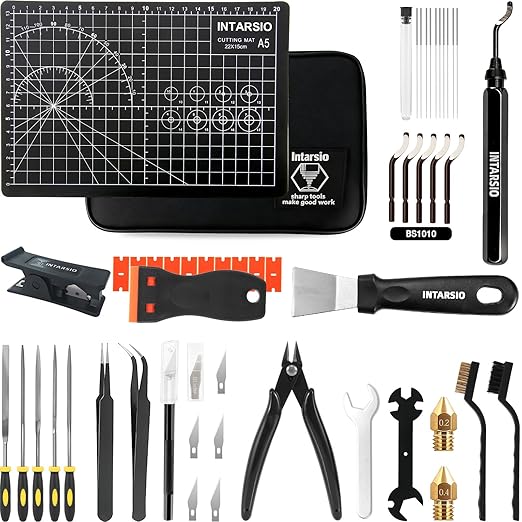 52-in-One 3D Printer Tools Kit, Professional 3D Printer Accessories & Maintenance Set for All FDM/SLA Printers, Deburring Tool, 3D Printer Nozzles, Scrapers, Files Set, PTFE Tube Cutter, Storage Bag