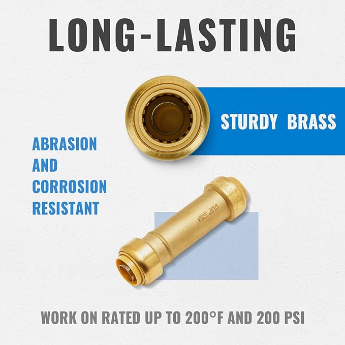 SUNGATOR 3/4 Inch Slip Coupling, Fatest Way for Emergency Repair and Leaks Fix, No Lead Brass Push-to-Connect Plumbing Fittings for PEX Pipe, Copper, CPVC, PE-RT, With 1 Disconnect Clip, Pack of 3