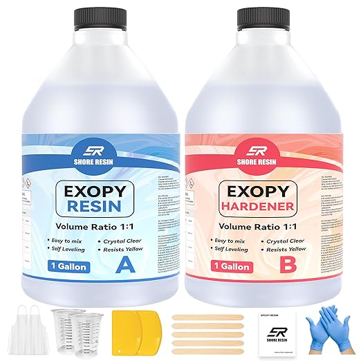 Epoxy Resin Kit, Crystal Clear 1:1 Self-Leveling Resin System with High Gloss Finish for Jewelry Making, Casting, Coating & DIY Craft Projects (2 Gallon)