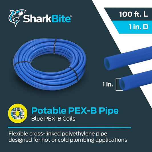 SharkBite 1 Inch x 100 Feet Blue PEX-B, PEX Pipe Flexible Water Tubing for Plumbing, U880B100