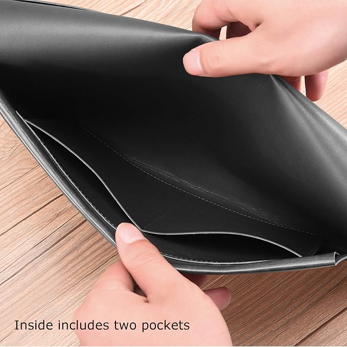 PU Leather A4 File Folder Document Holder Envelope Folder Case with Snap Closure for Receipt Contract Black