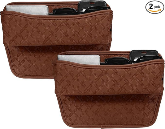 HARFINGTON 2pcs Car Seat Gap Filler Organizer 11.5 x 8 x 2.1 Inch Leather Universal Car Organizer Storage Box Between Seat and Console for Phone Sunglasses Keys, Brown