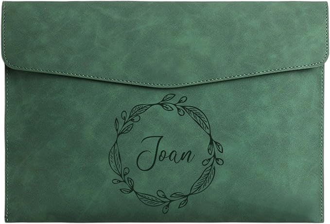 Customized A4 File Folder Expandable File Organizer,Personalized Name PU Leather Envelope Holder for Work、School、Home、Office (Green)