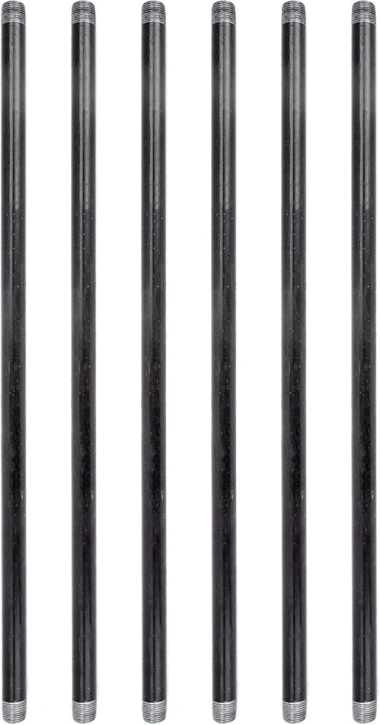 PIPE DÉCOR 1/2” x 24” Malleable Cast Iron Pipe, Pre Cut Connectors, Industrial Steel Grey Fits Standard Half Inch Black Threaded Pipes Nipples and Fittings, Build Vintage DIY Furniture, 6 Pack