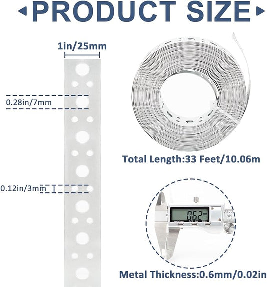 Galvanized Metal Pipe Strap 1-Inch x 33FT 0.6mm Thickness for Pipe Support Pipe Hanger Strap Metal Strapping with Holes