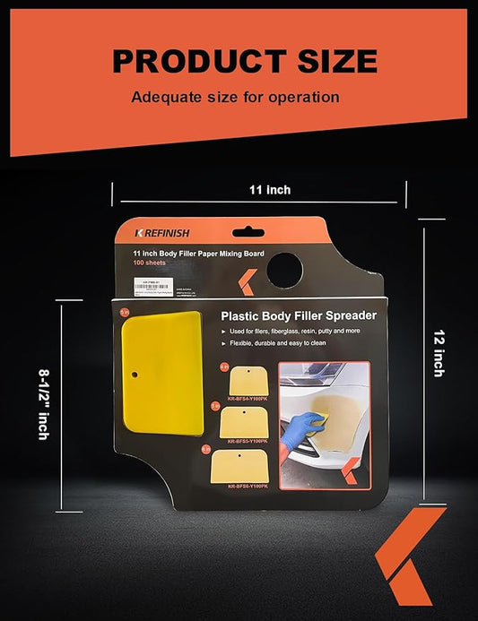 KREFINISH Body Filler Mixing Board Disposable Paper Mixing Board Sheets, Superior Mixing Pad for Contamination Free Body Filler Mixing, 100Pcs Solvent Resistant Tear-Off Quick-Mixing Papers