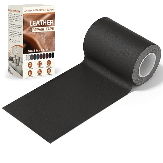 Vigorder Leather Repair Tape, 3" x 61" Self Adhesive Leather Repair Patch for Furniture, Sofa, Car Interior, Office Chair (Black)