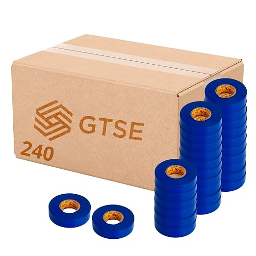 GTSE Blue Electrical Tape, 240 Rolls Bulk Box – Waterproof, Industrial Grade Vinyl, 3/4 in x 66ft– Strong Self-Adhesive PVC Electric Tape for Wire Insulation, 7 Mil, 600V – UL/CSA Listed