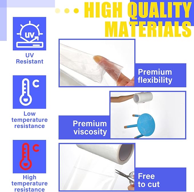 8'' x 115' Greenhouse Repair Tape 6.3 mil Thickness Heavy Duty Greenhouse Tape Clear UV Resistant Waterproof for Repairing Plastic Sheeting Polyethylene Film for Seaming Splicing