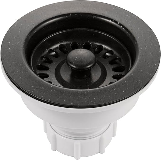 Houzer 190-9268 - 3-1/2 Inch Granite Black Kitchen Sink Basket Strainer, Durable Food Catcher Stopper for Metal Kitchen Sink, Ideal for Filtering Waste and Preventing Clogs